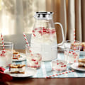 Miniatyrbillede 2 af 7: Vandkande, 2 L glaskande med låg og præcis skala, is-kande i rustfrit stål, let at rengøre varmebestandig borosilikat mælkekande til juice Transparent Transparent 68oz