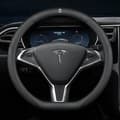 Passar Tesla Model 3/Y/Model X/S rattöverdrag - Tesla special D-form (svart linje) med logotyp - 36cm/1-pack