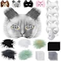 Miniatyrbild 1 av 5: Kattmask med päls och nätöga, tomma pappersmasker för DIY, vita målningspappersmasker, kattmask för DIY Halloween Mardi Gras-fest Pig-29pcs