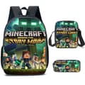 3-delat set Minecraft-tryckt ryggsäck skolväska resväskor för barn pojkar flickor presenter F
