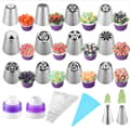 27-delars ryska tyllar Tårtdekorationsmaterial DIY Bakningsmaterial Set för Cupcake Kakor-12 ryska munstycken 2 bladtyllar 2 omvandlare 1 bakelse