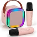 Bärbar karaokemaskin med Bluetooth-högtalare och 2 trådlösa mikrofoner Rosa