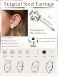Miniatyrbilde 6 av 6: Øredobber med flat bakside for kvinner Hypoallergene øredobber Studs Hoops | 20G bruskøredobber Stabler for sensitive ører Små Huggie Hoops Flat Back Studs