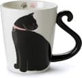 Svart katt keramik vit kaffe- eller tekopp. Djurformad kopp med handtryckt mönster