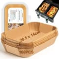 Bakplåtspapper för Ninja Air Fryer 100 stycken 20,5x14cm Rektangulära pappersfoder Oljefria fritöstillbehör kompatibla med Ninja Foodi Dual Zone Double