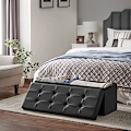 Miniatyrbillede 3 af 7: Songmics 120L sammenklappelig ottoman bænk, opbevaringsboks opbevaringskube, sort 110 x 38 x 38 cm