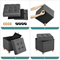 Miniatyrbillede 5 af 7: Songmics Sammenklappelig Cube Ottoman opbevaring og fodskammel med træfødder og låg Grå