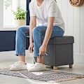 Miniatyrbillede 2 af 7: Songmics Sammenklappelig Cube Ottoman opbevaring og fodskammel med træfødder og låg Grå