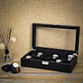 Miniatyrbillede 2 af 6: Songmics 12 rum, stort urkasse med glaslåg, 36,2 x 9 x 21,3 cm, sort