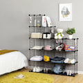 Miniatyrbillede 4 af 7: Songmics 16 Cube Metal Wire Storage Organizer, DIY-garderobe og modulære hyldeenheder, sort