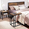 Miniatyrbild 6 av 7: Vasagle End Table, sidobord, soffbord, med stålram och hjul, rustikbrun och svart
