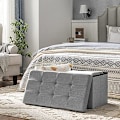 Miniatyrbillede 3 af 7: Songmics Linnedstof opbevaringsbænk Ottoman alsidig pladsbesparende Light Grey