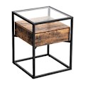 Miniatyrbillede 1 af 7: VASAGLE sidebord, konsolbord i hærdet glas med skuffe og hylde, rustikt brunt og sort