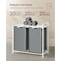 Pikkukuva 6 / 7: Vasagle pyykkikori, 2 osastoa, Oxford-kangaskassi, ulosvedettävä, irrotettava, metallikehikko, 2 x 46 l, valkoinen/vaaleanharmaa