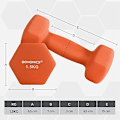 Miniatyrbillede 2 af 4: Songmics sæt med 2 håndvægte, 2 x 1,5 skridsikre Neoprene håndvægte, orange