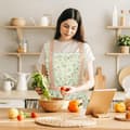 Miniatyrbilde 6 av 7: Forklær for kvinner, blomstrete forklær kokk bakerforkle matlagingsforkle med doble lommer for matlaging baking hagearbeid