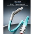 Miniatyrbild 5 av 5: 2m 240W Flat Silicone Cable (Type-C to C/L), 1.5m, Soft Liquid Silicone, 3A, 480 Mbps Data Transfer, Tangle-Free (Blue)