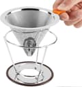 Miniatyrbillede 3 af 5: Genanvendeligt kaffefilter i rustfrit stål til Pour Over, Espresso Dripper Mesh Cone Kaffedrypper med stativ (1 stk, sølv)