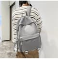 Miniatyrbild 6 av 6: School Bag with Large Capacity, Solid Color Shoulder Bag, Versatile Leisure Bag for University Students, Computer Bag - Grey