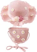 Hatt - Flickors sommarhatt med rosett - Bredbrättad strand - Barnsolhatt för strand, pool och utomhusaktiviteter - Rosa