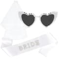 Brudeslør og Diadem Sæt med Hjerte-solbriller, Perle BRIDE TO BE Bryllupstilbehør til Polterabend og Bryllupsfester Hvid A White A