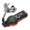 Miniatyrbild 8 av 8: 7 i 1 nödväxelpipa LED-ljustermometer Kompass Multifunktionsvisselpipa för vandring och klättring Orange