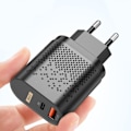 Miniatyrbillede 5 af 8: QC3.0 PD Hurtiglader 20W Dobbelt Port QC3.0 USB PD Ladehovedadapter til IOS 13 12 Sort EU Standard