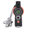 Miniatyrbild 1 av 8: 7 i 1 nödväxelpipa LED-ljustermometer Kompass Multifunktionsvisselpipa för vandring och klättring Orange
