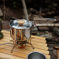 Miniatyrbilde 6 av 8: Campingvannkoker i rustfritt stål Avtakbart håndtak Bærbar 304 kokekoker i rustfritt stål for utendørs vandring