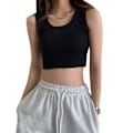 Miniatyrbild 2 av 8: Dam Sport Linne Ribbstickat Mjuk Andas Slim Fit Lady Summer Ärmlös Topp för utomhusträning Shopping Svart L
