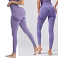 Miniatyrbillede 6 af 8: Træning Løbe Leggings Hofteløft Sømløs Høj talje Mavekontrol Gym Fitness Sportsbukser til kvinder Lilla XL