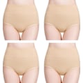 Miniatyrbild 3 av 4: 5 st Ren bomull dam hög midja magkontroll trosor stora briefs Skin tone M