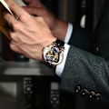 Miniatyrbild 3 av 6: Automatisk mekanisk klocka, självuppdragande blå urtavla design skelettklocka, mekanisk tourbillon mode herrklocka datum dag klänning klocka gåva