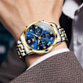 Miniatyrbild 3 av 6: Herrklocka Analog Kvarts Rostfritt Stål Vattentät Luminous Datum Tvåfärgad Lyxig Casual Chronograph Klocka…