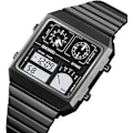 Miniatyrbild 3 av 8: Multifunktionella Fyrkantiga Herrklockor Dubbel Display Sportklocka för Män Termometer Datum Rostfritt Stål Armbandsur Alarm Business Manlig Quartzklocka