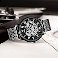 Miniatyrbild 4 av 7: Skelettklocka för män Ihålig Mekanisk Klocka Handuppdrag Mesharmband Självlysande Klassisk Romersk Siffra Casual Armbandsur för Män