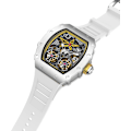 Miniatyrbild 3 av 7: Lyxiga Automatiska Mekaniska Klockor för Män Tonneau Formad Ihålig Herrklocka Silikonarmband Analog Display Vattentät Armbandsur