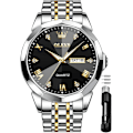 Miniatyrbild 1 av 7: Herrklockor Business Dress Diamant Analog Quartz Datum Lyx Armbandsur Casual Rostfritt Stål Vattentät Självlysande Tvåfärgad Klocka för Män
