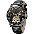 Miniatyrbild 1 av 7: Herrklockor i läder, automatisk mekanisk skelett Tourbillon Diamant Lyx självuppdragande armbandsur Månfas vattentät självlysande