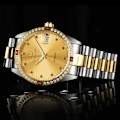 Miniatyrbild 4 av 7: Herr Analog Automatisk Mekanisk Klocka Lysande Kalender Rostfritt Stål Armband Diamant 18K Guld Klocka