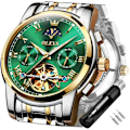 Miniatyrbild 1 av 7: Herrklocka automatisk mekanisk Tourbillon självuppdragande lyx rostfritt stål vattentät lysande datum armbandsur