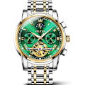 Miniatyrbild 1 av 7: Rostfritt Stål Ihålig Urverk Tourbillon Klocka Inget Batteri Herr Vattentät Klocka (Grön)