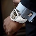 Miniatyrbild 6 av 7: Lyxiga Automatiska Mekaniska Klockor för Män Tonneau Formad Ihålig Herrklocka Silikonarmband Analog Display Vattentät Armbandsur