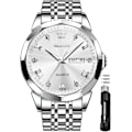 Miniatyrbild 1 av 7: Herrklockor Business Dress Diamant Analog Quartz Datum Lyx Armbandsur Casual Rostfritt Stål Vattentät Självlysande Tvåfärgad Klocka för Män