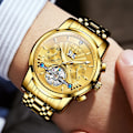 Miniatyrbild 4 av 6: Automatisk herrklocka självuppdragande skelett mekanisk tourbillon klassisk lyx multi-kalender rostfritt stål vattentät armbandsur för män