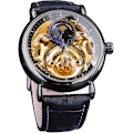 Miniatyrbild 1 av 6: Lyxig herrklocka med månfas & Tourbillon, Retro Skelett Hollow Självuppdragande Mekanisk Armbandsur, Läderrem Automatisk Rörelse Herrklockor