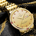 Miniatyrbild 2 av 8: Automatiska lyxklockor för män Kristall Diamant Guld Tvåfärgad Klocka Datum Rostfritt Stål Armbandsur