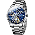 Miniatyrbild 1 av 7: Herrklockor i läder, automatisk mekanisk skelett Tourbillon Diamant Lyx självuppdragande armbandsur Månfas vattentät självlysande