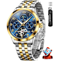 Miniatyrbild 1 av 6: Automatisk herrklocka självuppdragande skelett mekanisk tourbillon klassisk lyx multi-kalender rostfritt stål vattentät armbandsur för män