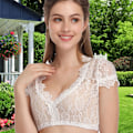 Miniatyrbillede 2 af 5: Dame Elegant Dirndl bluse Sort Dirndl bluse blondebluse til oktoberfest Hvid White XXL